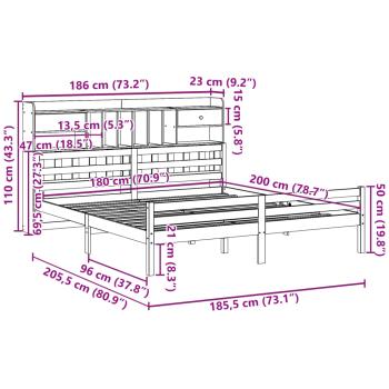 Massivholzbett mit Regal ohne Matratze Weiß 180x200 cm Kiefer