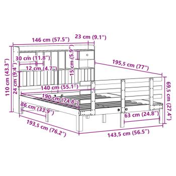 Massivholzbett mit Regal ohne Matratze Weiß 140x190 cm Kiefer