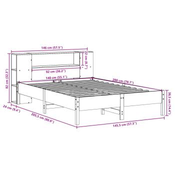 Massivholzbett mit Regal ohne Matratze Wachsbraun 140x200 cm