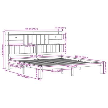 Massivholzbett mit Regal ohne Matratze Weiß 180x200 cm Kiefer