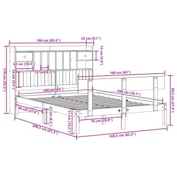 Massivholzbett mit Regal ohne Matratze Weiß 160x200 cm Kiefer