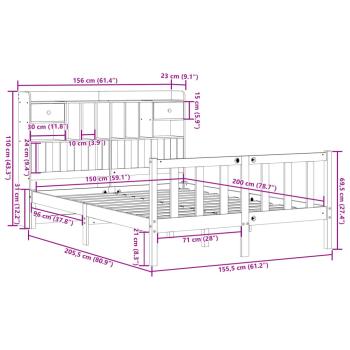 Massivholzbett mit Regal ohne Matratze Wachsbraun 150x200 cm