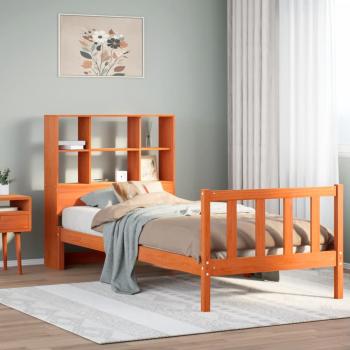 ARDEBO.de - Massivholzbett mit Regal ohne Matratze Wachsbraun 100x200 cm