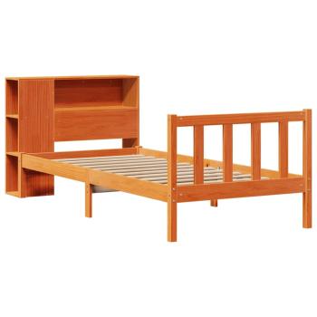 Massivholzbett mit Regal ohne Matratze Wachsbraun 75x190 cm