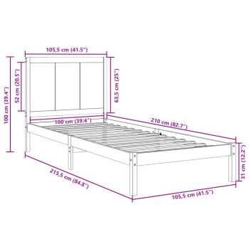 Massivholzbett Extra Lang ohne Matratze 100x210 cm