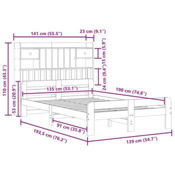 Massivholzbett mit Regal ohne Matratze Wachsbraun 135x190 cm