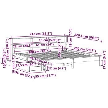 Massivholzbett mit Regal ohne Matratze Wachsbraun 200x200 cm