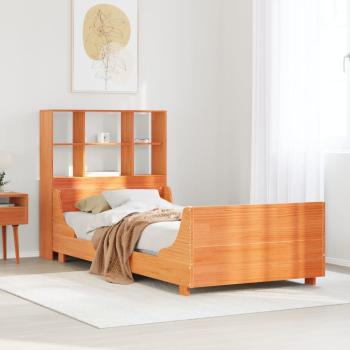 ARDEBO.de - Massivholzbett mit Regal ohne Matratze Wachsbraun 100x200 cm