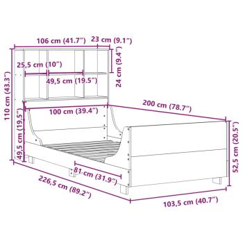 Massivholzbett mit Regal ohne Matratze Wachsbraun 100x200 cm