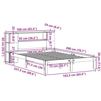 Massivholzbett mit Regal ohne Matratze Weiß 160x200 cm Kiefer