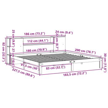 Massivholzbett mit Regal ohne Matratze Weiß 180x200 cm Kiefer