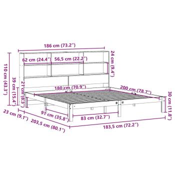 Massivholzbett mit Regal ohne Matratze Wachsbraun 180x200 cm