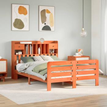ARDEBO.de - Massivholzbett mit Regal ohne Matratze Wachsbraun 140x200 cm