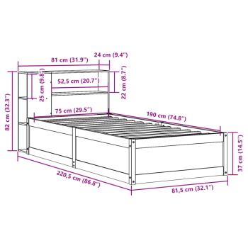 Massivholzbett ohne Matratze Wachsbraun 75x190 cm Kiefernholz