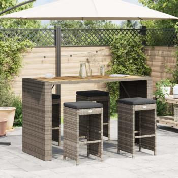 ARDEBO.de - Garten-Barhocker mit Kissen 4 Stk. Grau Poly Rattan