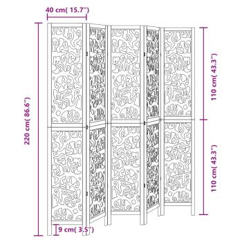 5-tlg. Paravent Schwarz Massivholz Paulownia