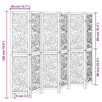 6-tlg. Paravent Schwarz Massivholz Paulownia