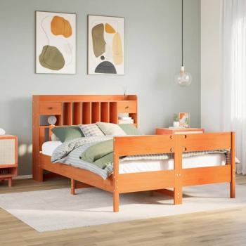 ARDEBO.de - Massivholzbett mit Regal ohne Matratze Wachsbraun 140x190 cm