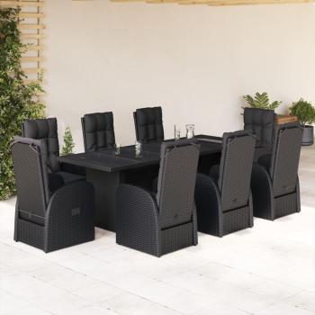 ARDEBO.de - 9-tlg. Garten-Essgruppe mit Kissen Schwarz Poly Rattan