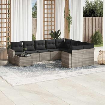ARDEBO.de - 10-tlg. Garten-Sofagarnitur mit Kissen Hellgrau Poly Rattan