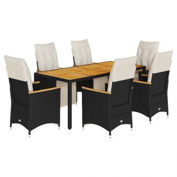 ARDEBO.de - 7-tlg. Garten-Bistro-Set mit Kissen Schwarz Poly Rattan