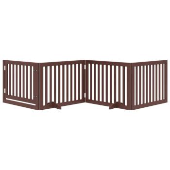 4-tlg. Hundetor mit Tür Faltbar Braun 320 cm Pappelholz