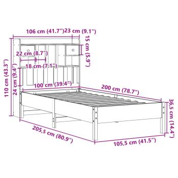 Massivholzbett mit Regal ohne Matratze Wachsbraun 100x200 cm