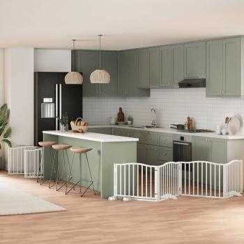 ARDEBO.de - 10-tlg. Hundetor mit Tür Faltbar Weiß 800 cm Pappelholz