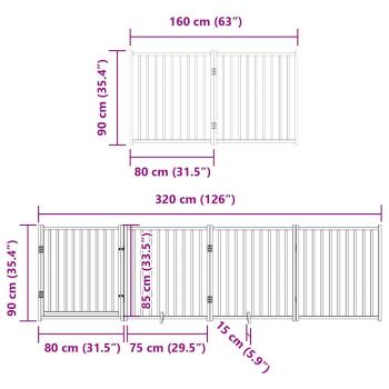 8-tlg. Hundetor mit Tür Faltbar Weiß 640 cm Pappelholz