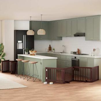 ARDEBO.de - 12-tlg. Hundetor mit Tür Faltbar Braun 960 cm Pappelholz