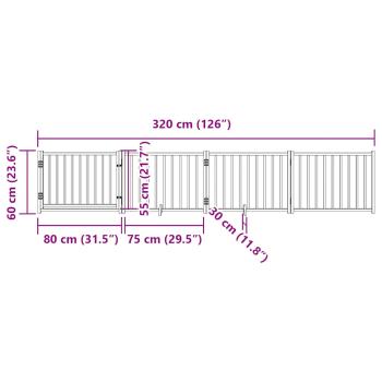 4-tlg. Hundetor mit Tür Faltbar 320 cm Massivholz Tanne
