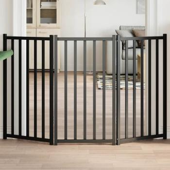 ARDEBO.de - 3-tlg. Hundetor Faltbar Schwarz 150 cm Massivholz Tanne