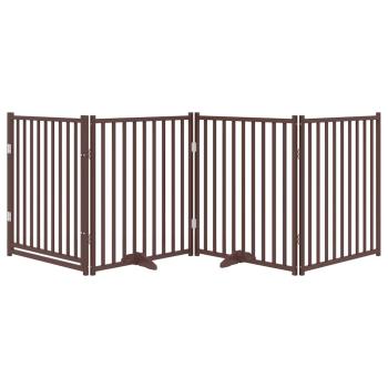 4-tlg. Hundetor mit Tür Faltbar Braun Eiche 320 cm Tannenholz