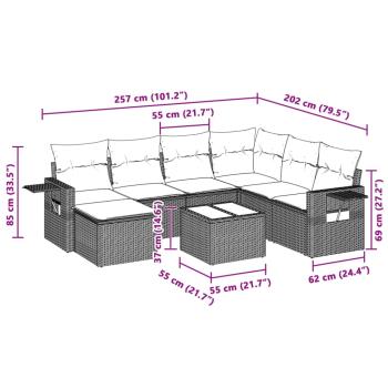 8-tlg. Garten-Sofagarnitur mit Kissen Hellgrau Poly Rattan