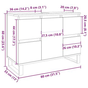 Waschbeckenunterschrank Betongrau 80x33x60 cm Holzwerkstoff