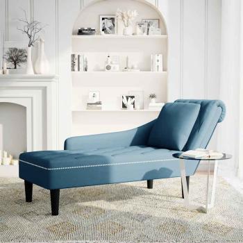 ARDEBO.de - Chaiselongue mit Kissen und Rechter Armlehne Blau Samt