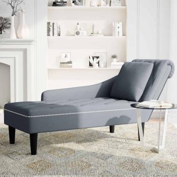Chaiselongue mit Kissen und Rechter Armlehne Dunkelgrau Samt