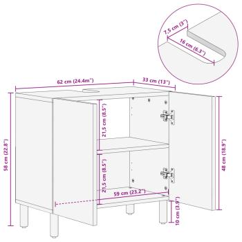 Waschbeckenunterschrank Schwarz 62x33x58 cm Massivholz Mango
