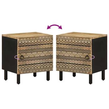 Nachttisch Schwarz 40x33,5x46 cm Raues Mangoholz