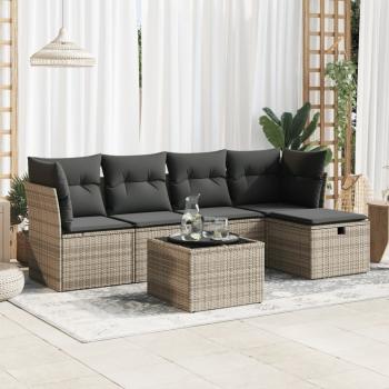 ARDEBO.de - 6-tlg. Garten-Sofagarnitur mit Kissen Grau Poly Rattan