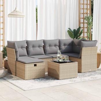 ARDEBO.de - 7-tlg. Garten-Sofagarnitur mit Kissen Beige Poly Rattan