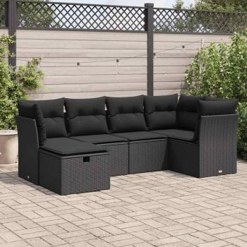 ARDEBO.de - 6-tlg. Garten-Sofagarnitur mit Kissen Schwarz Poly Rattan