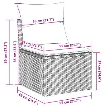 8-tlg. Garten-Sofagarnitur mit Kissen Hellgrau Poly Rattan
