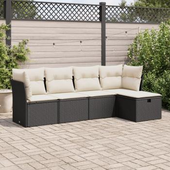 ARDEBO.de - 5-tlg. Garten-Sofagarnitur mit Kissen Schwarz Poly Rattan