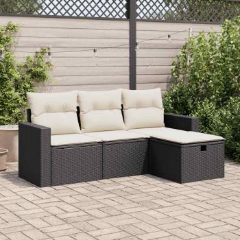 ARDEBO.de - 4-tlg. Garten-Sofagarnitur mit Kissen Schwarz Poly Rattan