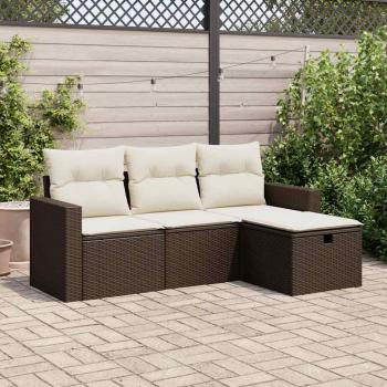 ARDEBO.de - 4-tlg. Garten-Sofagarnitur mit Kissen Braun Poly Rattan