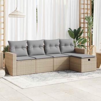 ARDEBO.de - 5-tlg. Garten-Sofagarnitur mit Kissen Beige Poly Rattan