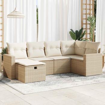 ARDEBO.de - 6-tlg. Garten-Sofagarnitur mit Kissen Beige Poly Rattan