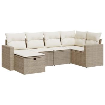 6-tlg. Garten-Sofagarnitur mit Kissen Beige Poly Rattan