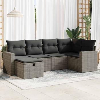ARDEBO.de - 6-tlg. Garten-Sofagarnitur mit Kissen Grau Poly Rattan